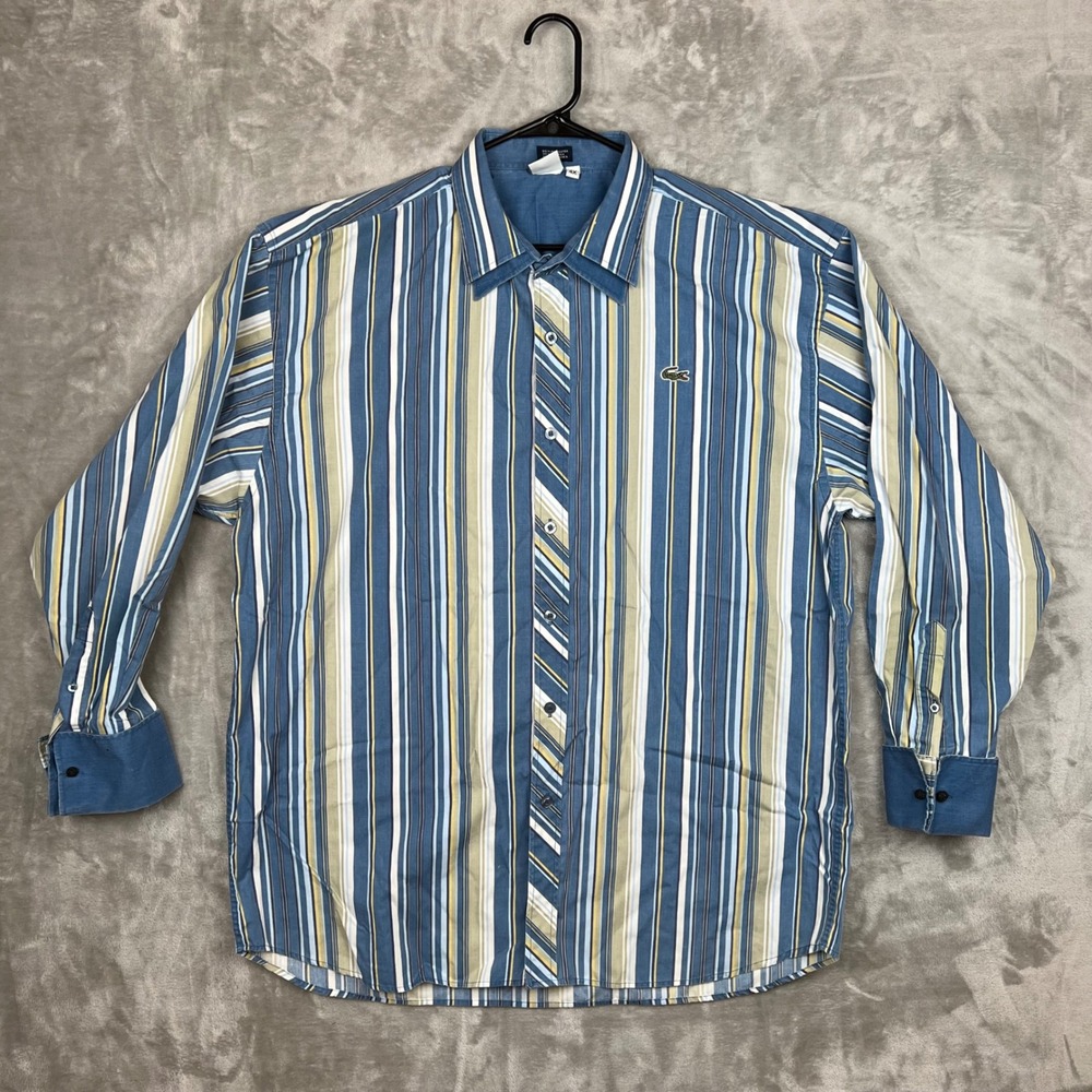 Lacoste Mens‎ Striped Long Sleeve Button Down Shirt Dress Casual 4X